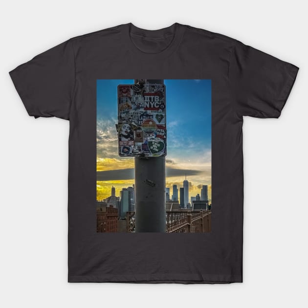 Manhattan Skyline Brooklyn Bridge Sunset NYC T-Shirt by eleonoraingrid